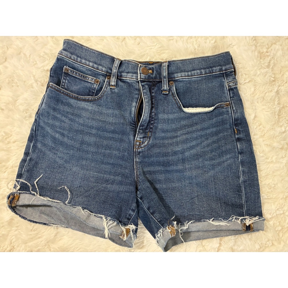 J.Crew Womens High Rise Denim Shorts Medium Wash Raw Hem Size 27 Stretch‎ Blue